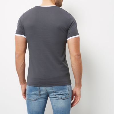 Grey muscle fit ringer T-shirt